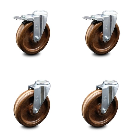 Service Caster 6 Inch High Temp Phenolic Swivel Bolt Hole Caster Set with 2 Total Lock Brake SCC-BHTTL20S615-PHRHT-2-S-2